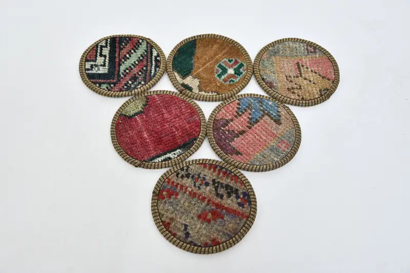 Bohem Yuvarlak Bardak Altlıkları, Kırmızı ve Kahverengi Bardak Altlığı Takımı