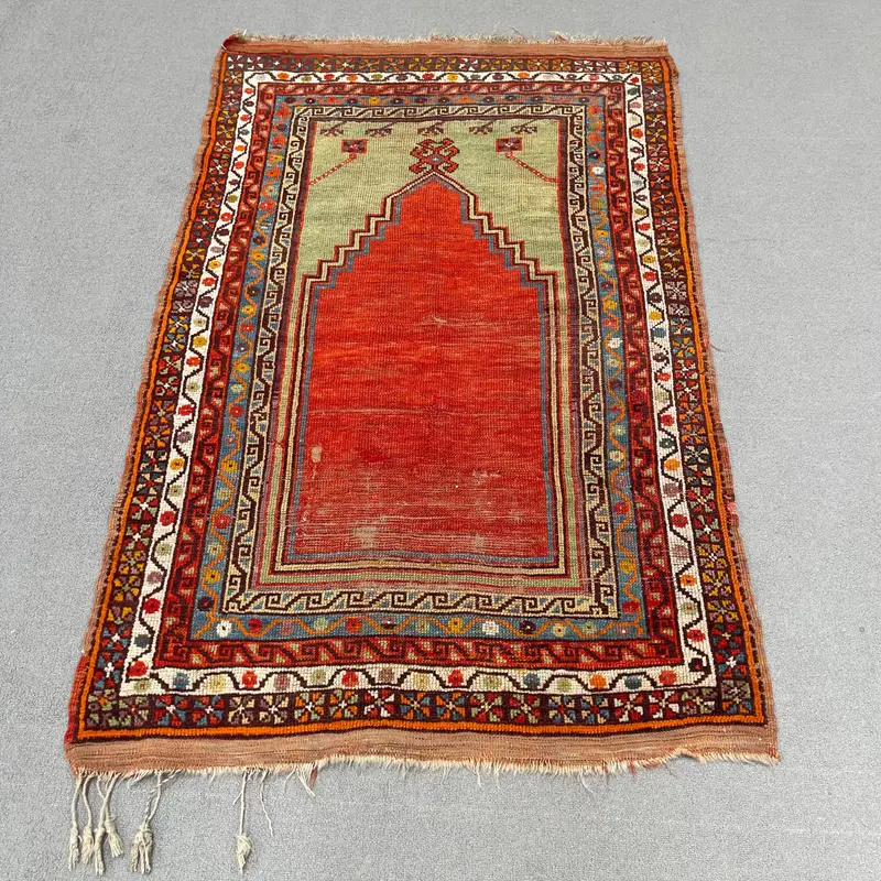 Kırmızı ve Yeşil Çiçekli Halı, 3,2x5,2 ft Zarif Dekor