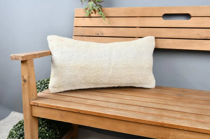 Cushion, Vintage Pillow, Kilim Pillow, Neutral Throw Cushion Case, 12x24 Beige Pillow, Natural Pillow Sham, Vintage Kilim Throw Pillow - 1