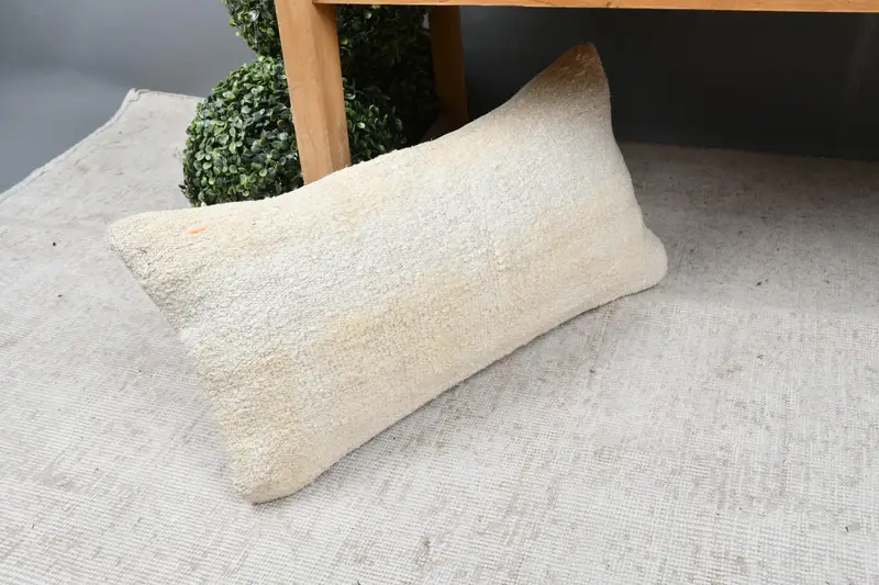 Cushion, Vintage Pillow, Kilim Pillow, Neutral Throw Cushion Case, 12x24 Beige Pillow, Natural Pillow Sham, Vintage Kilim Throw Pillow - 7