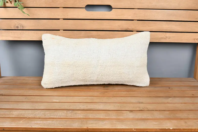 Cushion, Vintage Pillow, Kilim Pillow, Neutral Throw Cushion Case, 12x24 Beige Pillow, Natural Pillow Sham, Vintage Kilim Throw Pillow - 6