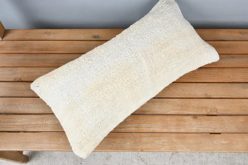 Cushion, Vintage Pillow, Kilim Pillow, Neutral Throw Cushion Case, 12x24 Beige Pillow, Natural Pillow Sham, Vintage Kilim Throw Pillow - 2