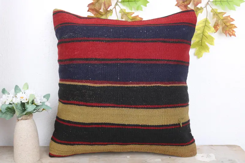 Boho Pillow, Ethnic Pillow, Bolster Throw Cushion Cover, Pillow, Vintage Pillow, Home Decor Pillow, 18x18 Blue Cushion Case, Muted Pillow Sham - 2