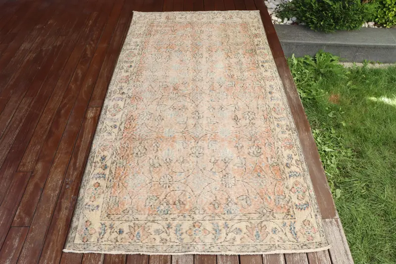 Alfombra con estampado animal naranja y azul hecha a mano, 0,3x7 pies