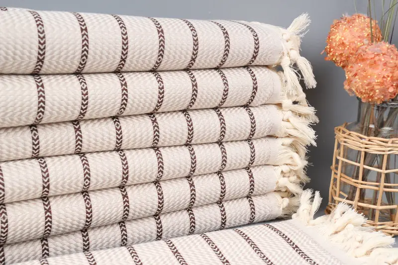 Personalized Turkish Towel, Striped Light Beige-Brown, 40x71 Inches