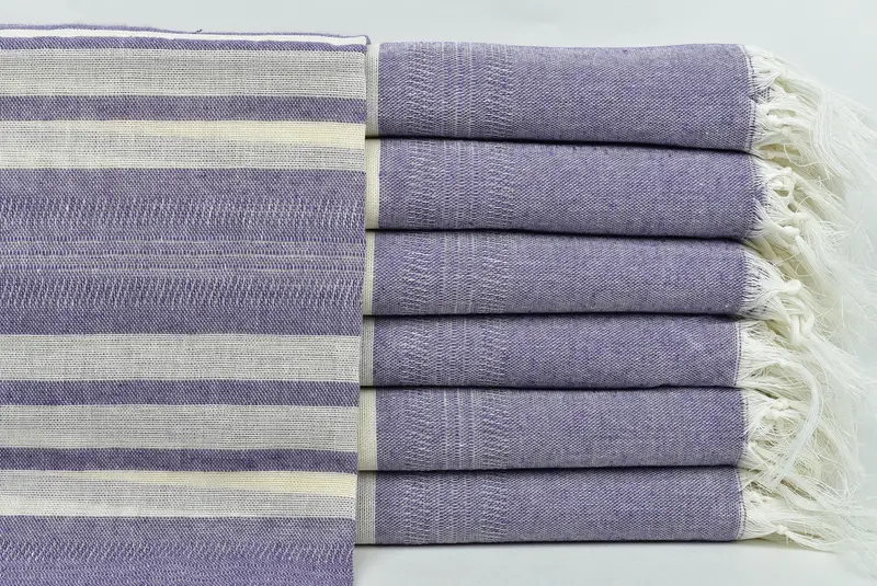 トルコタオル ビーチパープルストライプバスタオル、40x67インチ