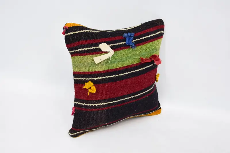 Ethnical Kilim Rug Pillow, Kilim Cushion Sham, Authentic Pillow, 12x12 Red Pillow Cover, Cozy Throw Pillow, Pillow Cover, Pillow for Sofa - 3