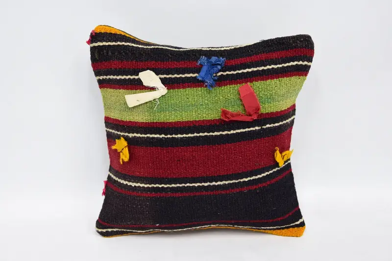 Ethnical Kilim Rug Pillow, Kilim Cushion Sham, Authentic Pillow, 12x12 Red Pillow Cover, Cozy Throw Pillow, Pillow Cover, Pillow for Sofa - 1
