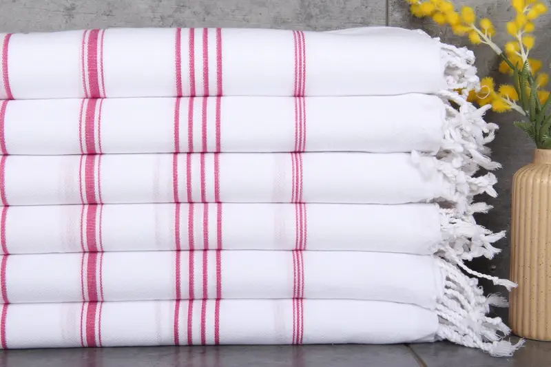 Embroidered Turkish Beach Towel Fuchsia Striped, 40x71 Inches