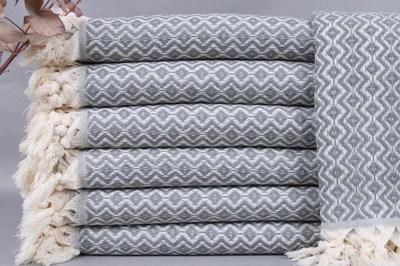 Wedding Gift Towel Turkish Beach Towel Diamond Peshtemal, Dark Gray, 40x71 Inches