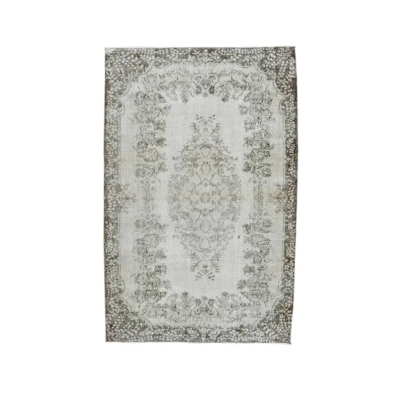 Turkish Vintage Rug 6x9.4 ft (183x288 cm), Oushak Gray Solid Rug - 1