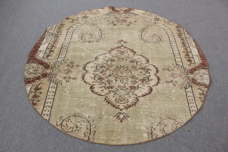 Grüner Südwestteppich, 5,8 x 5,81 Fuß, elegantes Dekor