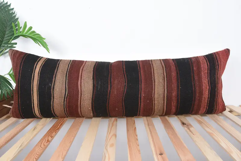 Cushion, Christmas Pillow Case, Kilim Pillow Cover, 16x48 Brown Pillow Sham, Vintage Pillow, Tribal Cushion Case, Boho Pillow - 1