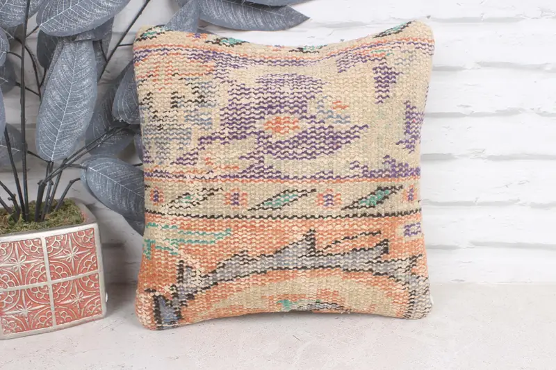 Tribal Cushion Cover, Home Decor Pillow, Pillow for Couch, Pillow, Indoor Pillow Sham, Handmade Kilim Cushion, 12x12 Orange Pillow Cover - 1