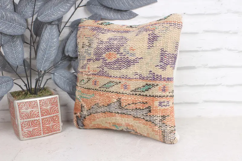 Tribal Cushion Cover, Home Decor Pillow, Pillow for Couch, Pillow, Indoor Pillow Sham, Handmade Kilim Cushion, 12x12 Orange Pillow Cover - 3