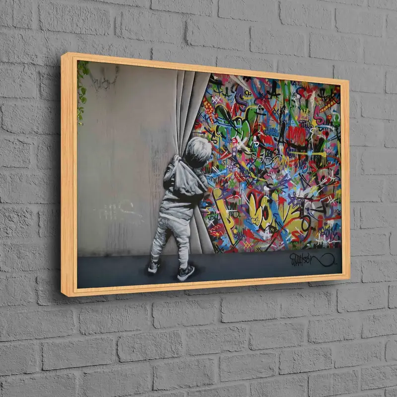 Vibrant Banksy Boy Graffiti Canvas Print - Modern Art Decor