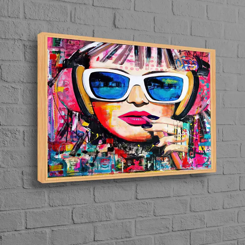 鮮やかな落書きの女性のポートレート キャンバス プリント - 現代アート