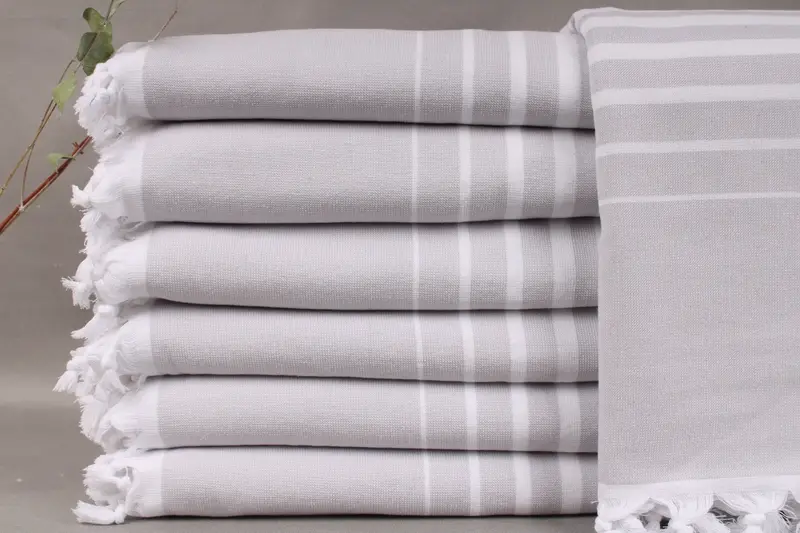Turkish Towel Beach Light Gray Striped Terry, 36x71 Inches