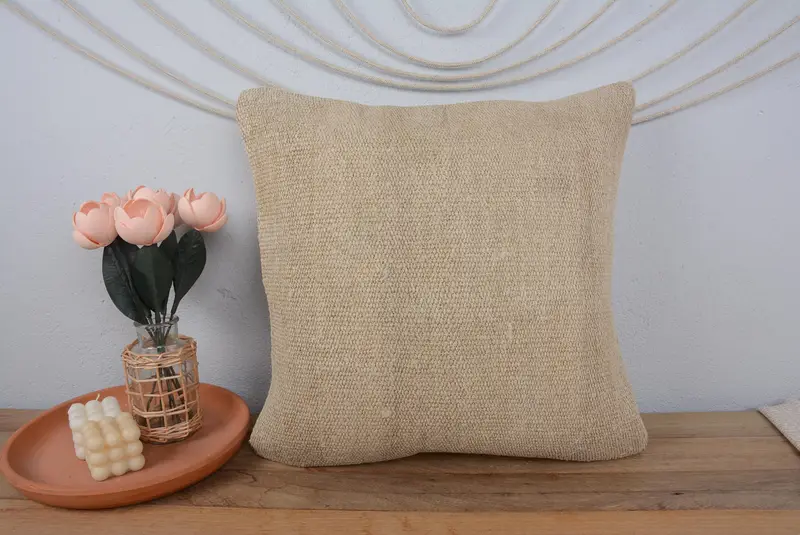 Gift Pillow, Couch Pillow Sham, Antique Pillows, Pillow, 20x20 Beige Pillow Cover, Retro Throw Cushion Case, Vintage Kilim Pillow - 2