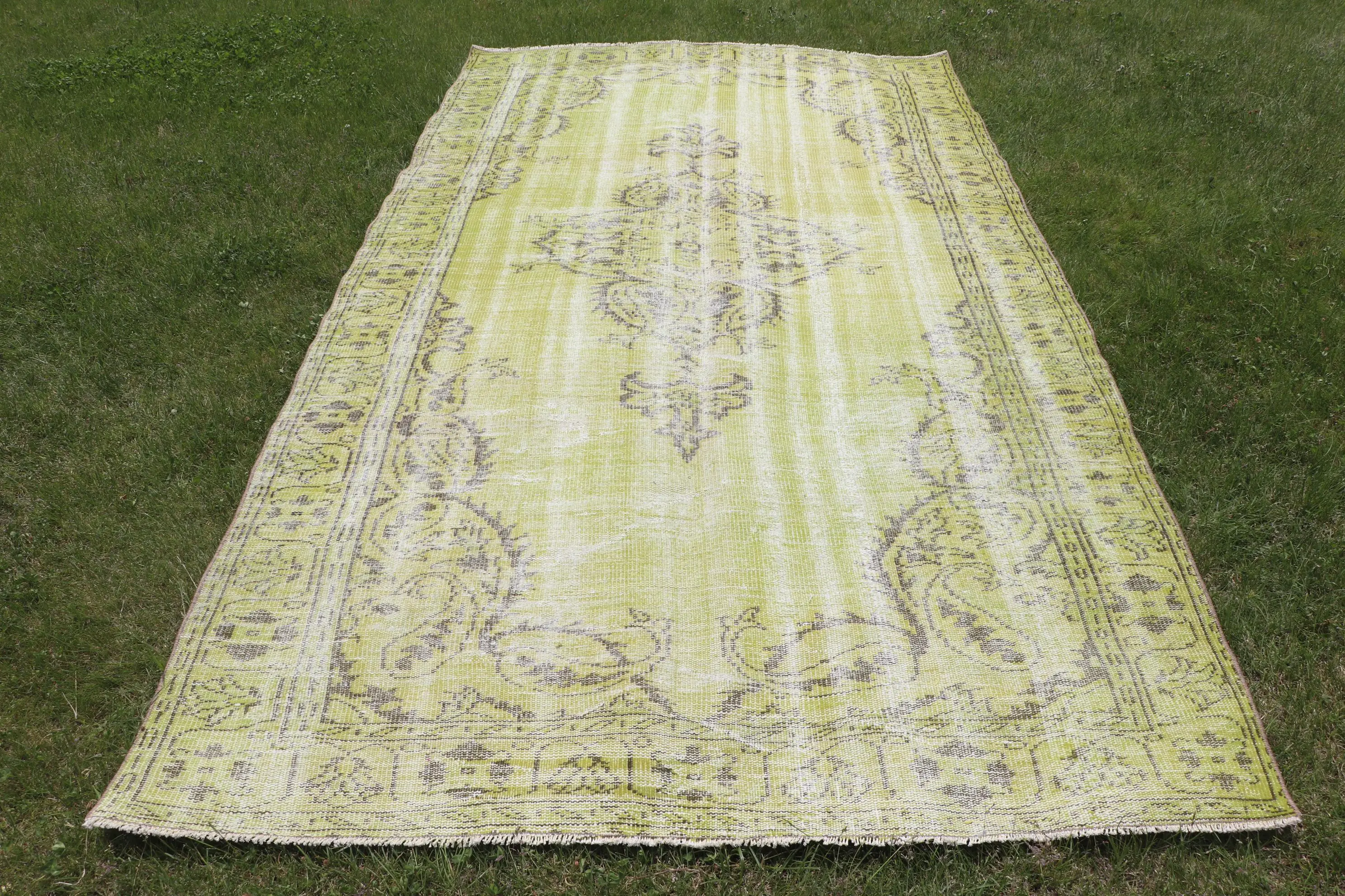 Türk Vintage Büyük Halı 5.3x9.7 ft (163x295 cm), Yeşil Düz Halı - 1
