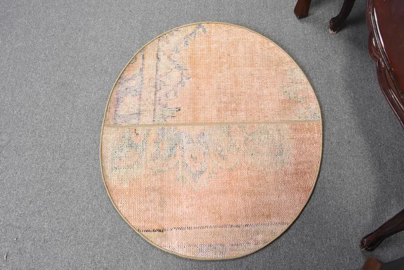 Canlı Turuncu Halı, 2,5x2,9 ft Çiçek ve Geometrik Tasarım