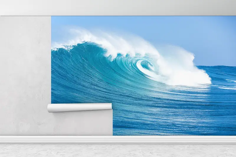 Do It Yourself, 3D Wallpaper, Big Waves Wall Poster, Blue Wall Stickers, Ocean Wall Print, View Mural, Wall Decals Murals, - 1