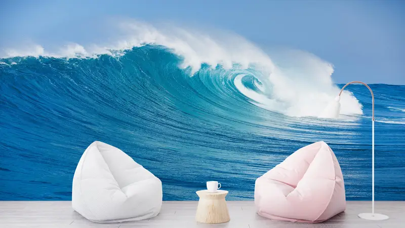 Do It Yourself, 3D Wallpaper, Big Waves Wall Poster, Blue Wall Stickers, Ocean Wall Print, View Mural, Wall Decals Murals, - 3