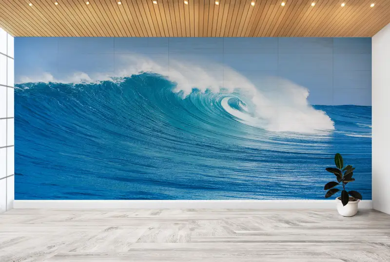 Do It Yourself, 3D Wallpaper, Big Waves Wall Poster, Blue Wall Stickers, Ocean Wall Print, View Mural, Wall Decals Murals, - 2