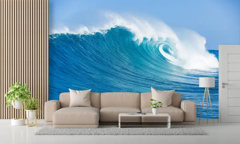 Do It Yourself, 3D Wallpaper, Big Waves Wall Poster, Blue Wall Stickers, Ocean Wall Print, View Mural, Wall Decals Murals, - 4