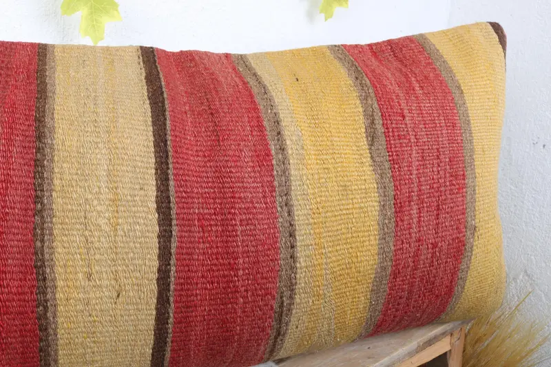Vintage Kilim Throw Pillow, Handmade Rug Seat Pillow, Turkish Kilim Pillow, Pillow Cover, Pillow for Sofa, 16x36 Beige Pillow Case - 5