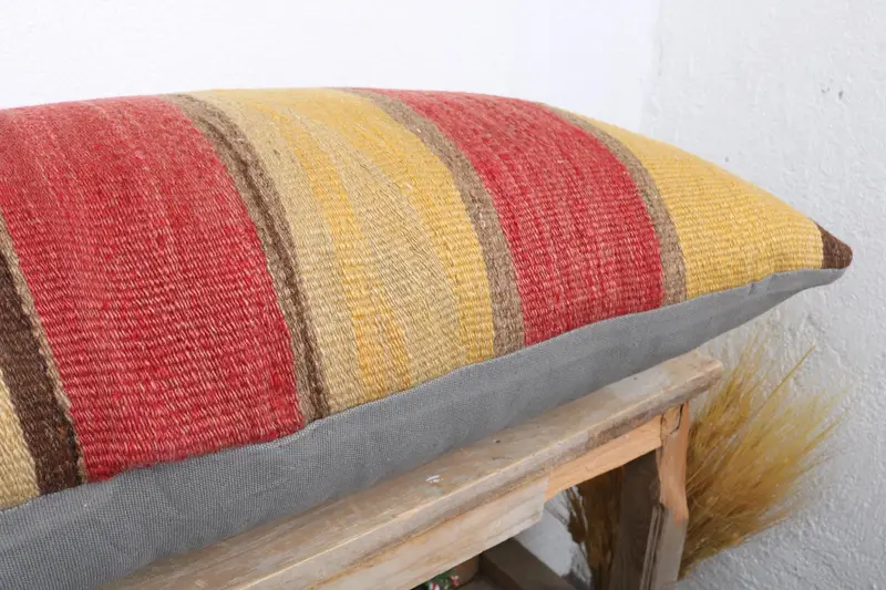 Vintage Kilim Throw Pillow, Handmade Rug Seat Pillow, Turkish Kilim Pillow, Pillow Cover, Pillow for Sofa, 16x36 Beige Pillow Case - 6