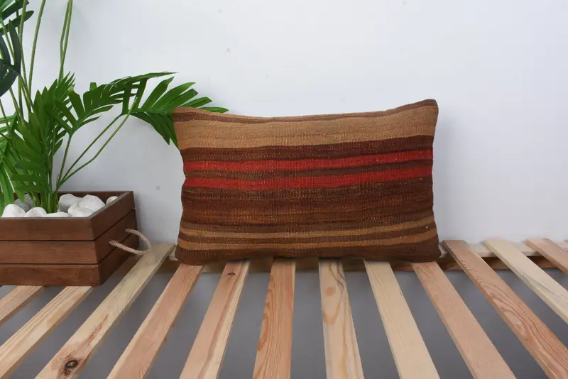 Pillow Sham, 12x20 Brown Cushion Cover, Yoga Pillow Case, Turkish Pillow, Ethnic Pillow Case, Handmade Kilim Cushion, Gift Pillow - 1
