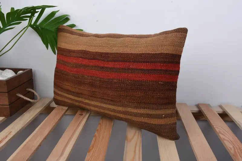 Pillow Sham, 12x20 Brown Cushion Cover, Yoga Pillow Case, Turkish Pillow, Ethnic Pillow Case, Handmade Kilim Cushion, Gift Pillow - 5