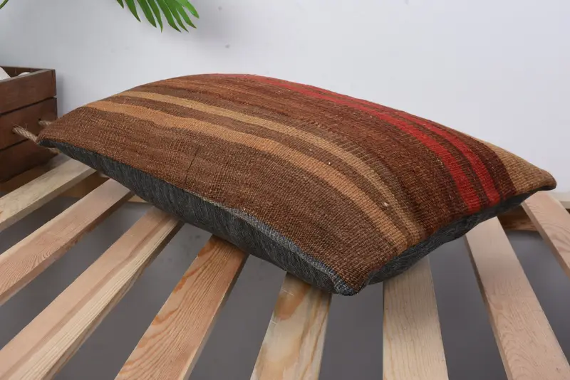 Pillow Sham, 12x20 Brown Cushion Cover, Yoga Pillow Case, Turkish Pillow, Ethnic Pillow Case, Handmade Kilim Cushion, Gift Pillow - 6