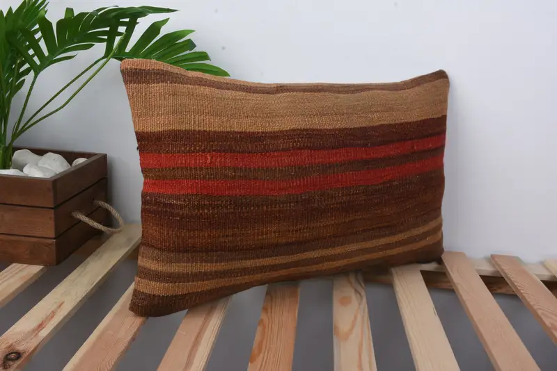 Pillow Sham, 12x20 Brown Cushion Cover, Yoga Pillow Case, Turkish Pillow, Ethnic Pillow Case, Handmade Kilim Cushion, Gift Pillow - 4