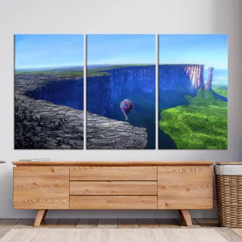 鮮やかなアップムービーキャンバス: カラフルな気球アドベンチャープリント