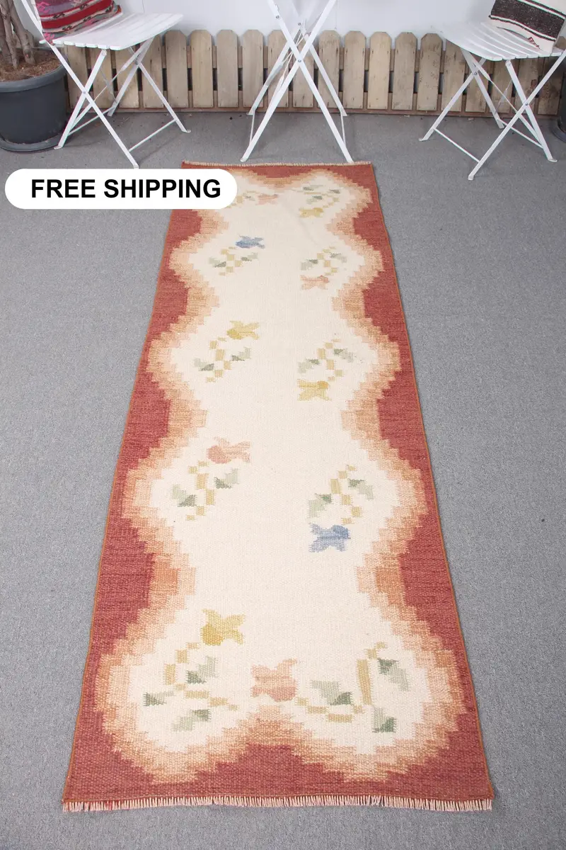 Beige & Purple Patchwork Rug, 2.5x7.3 ft Chic Decor