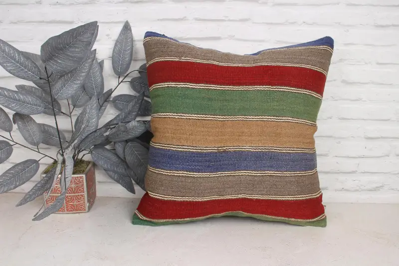 20x20 Red Cushion, Patio Cushion, Nautical Throw Cushion, Throw Kilim Pillow, Turkish Pillow, Pillow Sham, Boho Pillow, Ethnic Cushion Case - 1