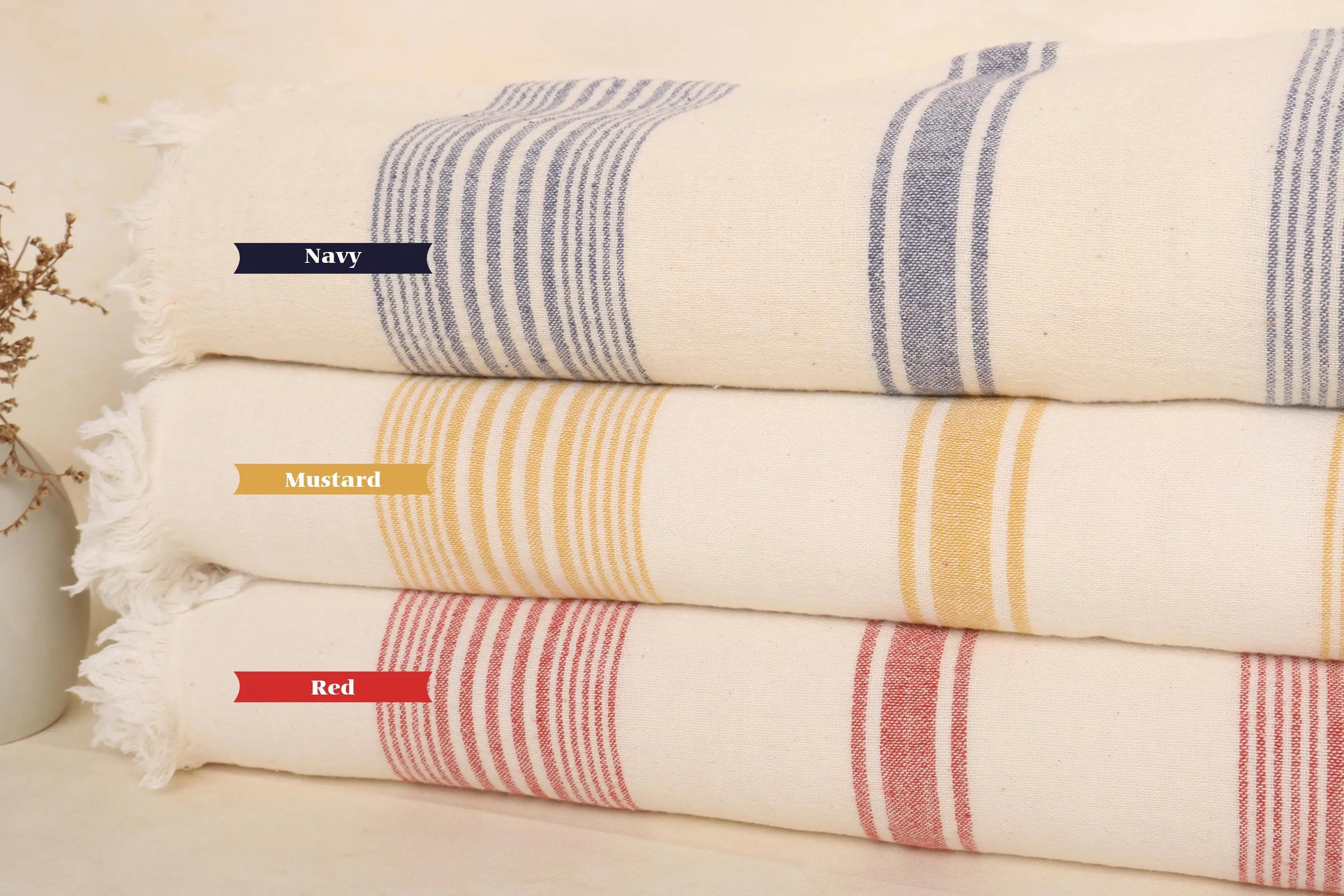 Woven Throw Blanket Organic Cotton Striped Geometric Pattern, 77x95 Inches - 1