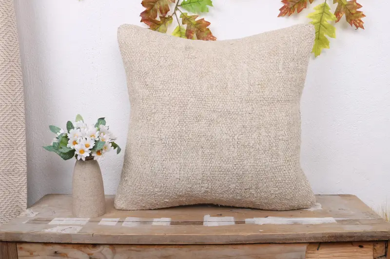 Pillow Sham, 18x18 White Pillow Sham, Kilim Pillow Cover, Retro Throw Pillow Cover, Comfy Throw Cushion Cover, Vintage Pillow, Turkish Pillow - 1