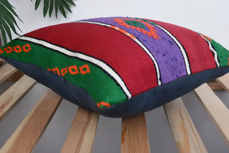 Turkish Kilim Pillow, Pillow Cover, Chair Cushion, 16x16 Red Cushion Case, Gift Pillow, Seat Pillow Case, Kilim Cushion Sham, Custom Cushion Cover - 6