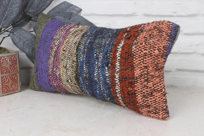 Turkish Kilim Pillow, 8x16 Blue Pillow Sham, Pillow Sham, Comfy Throw Cushion, Vintage Pillow, Natural Cushion, Handmade Kilim Cushion - 3