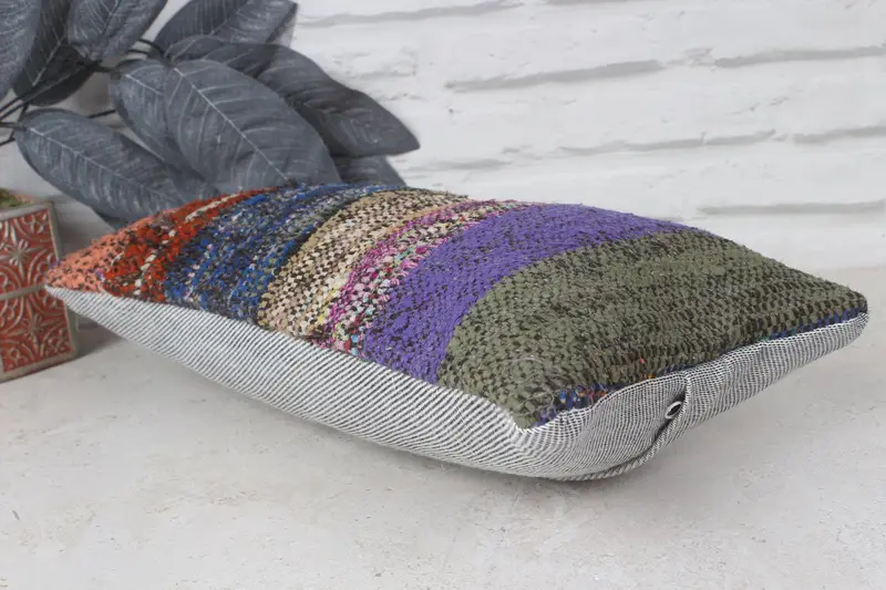 Turkish Kilim Pillow, 8x16 Blue Pillow Sham, Pillow Sham, Comfy Throw Cushion, Vintage Pillow, Natural Cushion, Handmade Kilim Cushion - 6