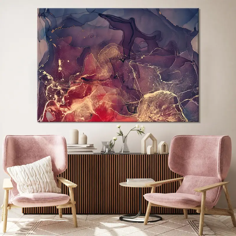Purple Abstract Art, Gold Marble Decor, Red Abstract, Living Room Wall Art, Gold Marbling Decor, Home Decor Art, Marbling Abstract Art, - 2