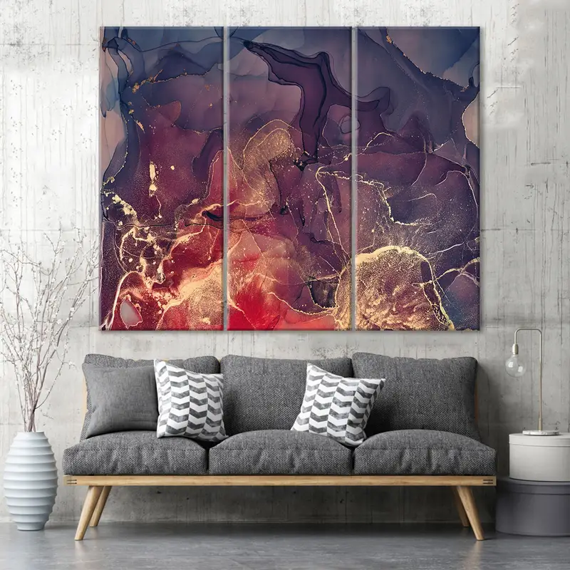 Purple Abstract Art, Gold Marble Decor, Red Abstract, Living Room Wall Art, Gold Marbling Decor, Home Decor Art, Marbling Abstract Art, - 3