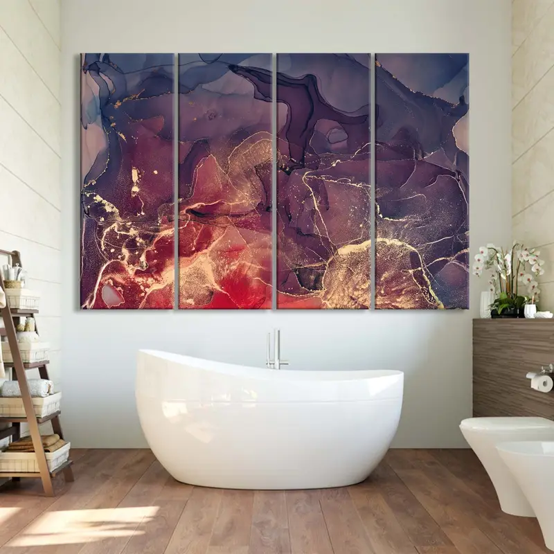 Purple Abstract Art, Gold Marble Decor, Red Abstract, Living Room Wall Art, Gold Marbling Decor, Home Decor Art, Marbling Abstract Art, - 1