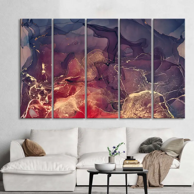 Purple Abstract Art, Gold Marble Decor, Red Abstract, Living Room Wall Art, Gold Marbling Decor, Home Decor Art, Marbling Abstract Art, - 4