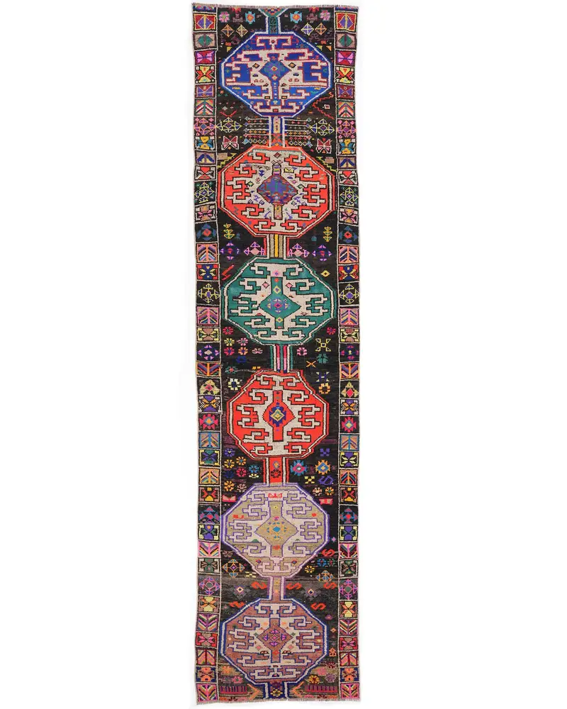 Gökkuşağı Halı, 3,3x13,4 ft Çizgili Geometrik Tasarım