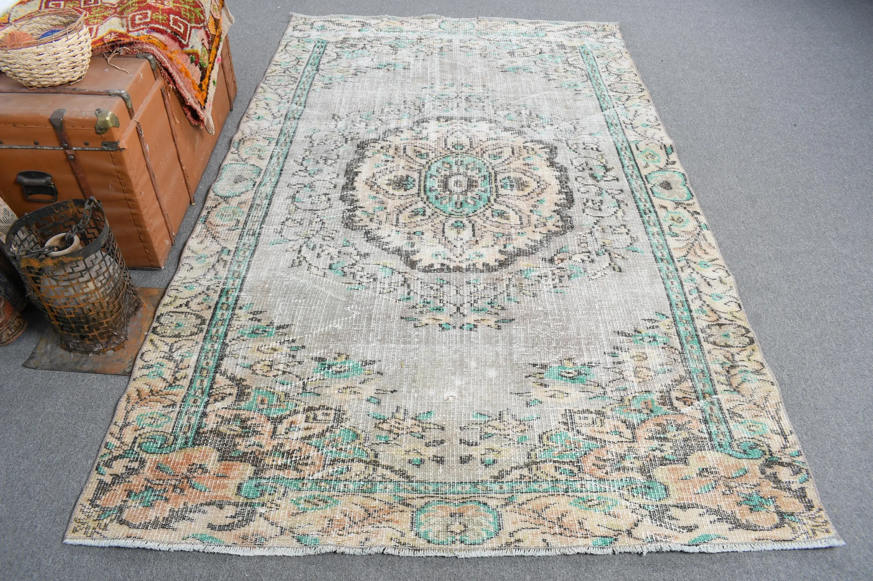 Vintage Turkish Rug 5.1x8 ft, Blue Moroccan Rug - 1