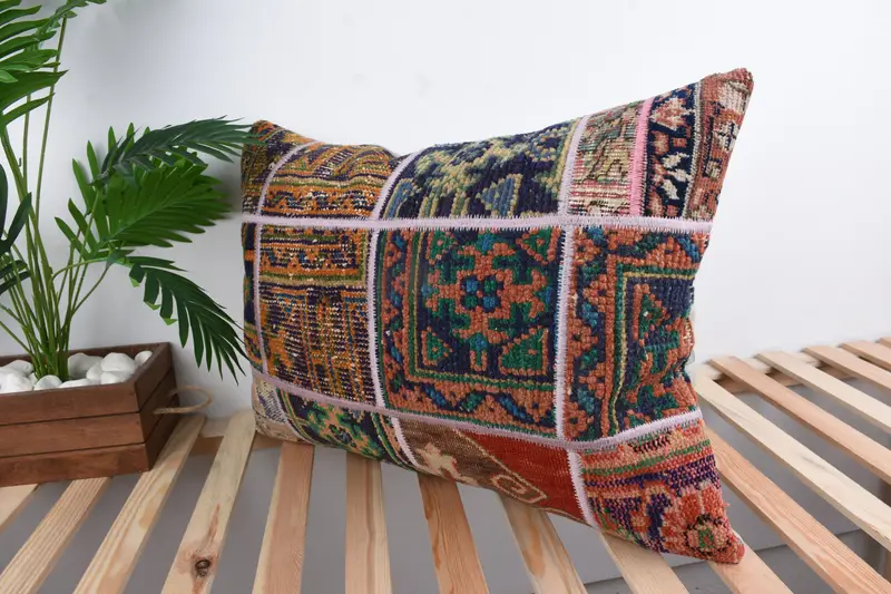 Hippie Throw Cushion, Home Decor Pillow, Vintage Kilim Pillow, Authentic Pillow Case, 20x28 Blue Pillow Case, Turkish Pillow, Cushion Cover - 5